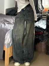 Aiertu Y2k Vintage High Street Wide Leg Jeans Women American Retro Casual All-match Streetwear Denim Trousers 2000s Female Aiertu