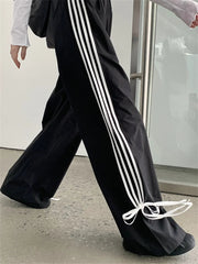 Aiertu - Black Sports Pants Women Chic Autumn Classic Wide Leg All Match Casual Fashion Wide Leg Slim Loose High Waist Aiertu