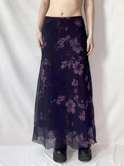 Aiertu -Purple Floral Print Mesh Maxi Dress aiertu
