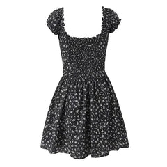 Aiertu - Holiday Summer Dresses 2025 Women French Style Floral Print Dress Vintage Short Sleeve V Neck A-line Mini Robe Sundress Aiertu