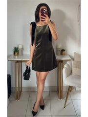 Aiertu - Black Elegant Velvet Bow Strap Mini Dress for Women Chic Square Collar Slip Vintage Dress Female Club Party Dress Evening Gown Aiertu
