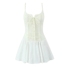 Aiertu - Summer 2025 Women Patchwork Sling Lace Up Dresses Short Robe Sweet Girl Holiday Dress Sexy Aiertu