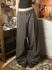 Aiertu - Harajuku Low Rise Suit-pants Women Vintage 2000s Loose Striped Print Casual Pants Korean Fashion Streetwear Trousers y2k Aiertu