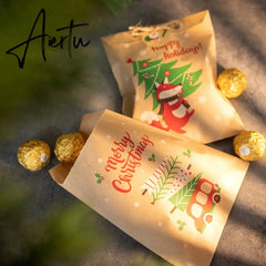 24Sets Christmas Kraft Paper Bags Santa Claus Snowman Fox Holiday Xmas Party Favor Bag Candy Cookie Pouch Gift Wrapping Supplies Aiertu