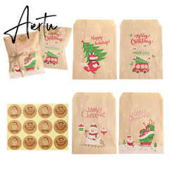 24Sets Christmas Kraft Paper Bags Santa Claus Snowman Fox Holiday Xmas Party Favor Bag Candy Cookie Pouch Gift Wrapping Supplies Aiertu