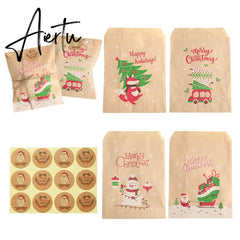 24Sets Christmas Kraft Paper Bags Santa Claus Snowman Fox Holiday Xmas Party Favor Bag Candy Cookie Pouch Gift Wrapping Supplies Aiertu