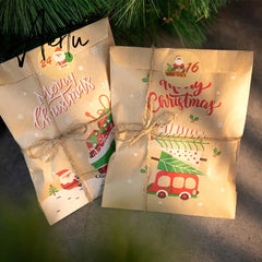 24Sets Christmas Kraft Paper Bags Santa Claus Snowman Fox Holiday Xmas Party Favor Bag Candy Cookie Pouch Gift Wrapping Supplies Aiertu