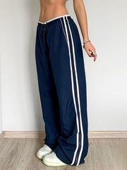 Aiertu - summer inspo Hot Side Zipper Split Contrast Stripe Loose Casual Women Straight Leg Pants Y2K Baggy Trousers Aiertu