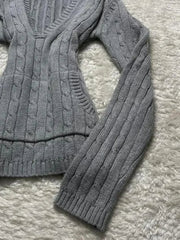 Aiertu - American High Street Knitted V Neck Long Sleeve Sweaters Y2k Aesthetic Harajuku All Macth Personality Punk Jumpers New Clothes Aiertu