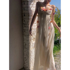 Aiertu - Fairy Long Dress Women Boho Vacation Floral Spaghetti Straps Maxi Dresses Summer Fashion Korean Elegant Beach Vestidos New Aiertu