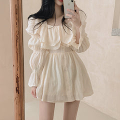 Aiertu - Aesthetic Ruffled Square Neck Mini Dress Aiertu