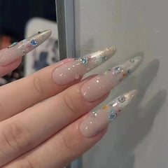 Aiertu - 30PCS Fashion Glitter False Nail French Long Almond Fake Nail Press on Nails Full Cover Nail Tips for Women Girl Nail Art Aiertu