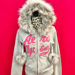 Aiertu - American Fashion Y2K Top Plush Warm Harajuku Embroidery Light Colored Hooded Zipper Design Clothing Kawaii Clothing Aiertu