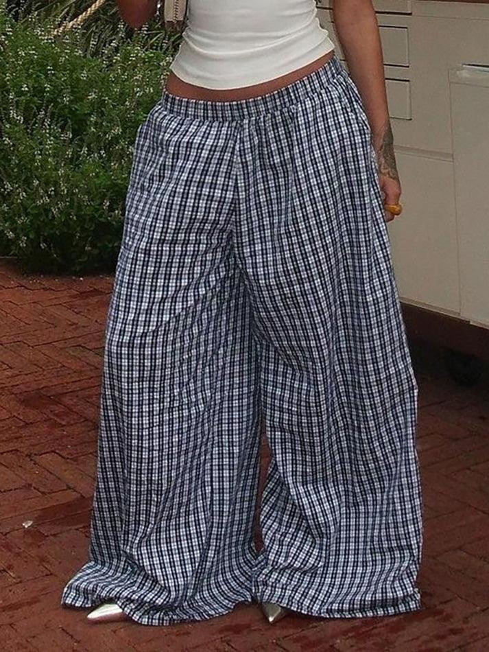 Aiertu - Vintage Contrast Plaid Loose Casual Pants Aiertu