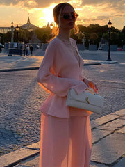 Aiertu - Elegant Ruffles Patchwork Pleated Long Dress Women V-neck A-line Long Sleeve Puffy Dresses 2025 Summer Street Vacation Lady Robe Aiertu