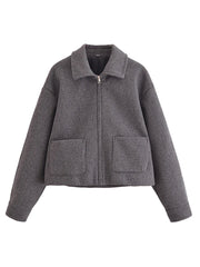 Aiertu - Faux Fur Zipper Jackets Women Loose Lapel Long Sleeves Pockets Long Sleeves Coats Female Winter Fashion Solid Outwear Lady Aiertu