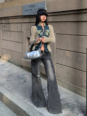 Aiertu - Fashion Streetwear Side Pockets Cargo Denim Pants Swxy Low Waist Punk Harajuku Women Trousers Y2k Aesthetic Flare Long Bottoms Aiertu