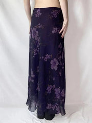 Aiertu -Purple Floral Print Mesh Maxi Dress aiertu