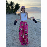 Aiertu - High waist drape wide casual women's summer printed legs cartoon trousers new loose drawstring fashion dopamine trousers women Aiertu