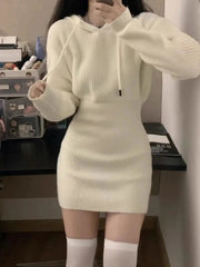 Aiertu Hooded Knitted Dress for Women Sweater Bottoming Short Skirt Aiertu