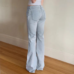 Aiertu - Low Rise Jeans 2000s Y2k Bottoms Flare Pants Summer Clothes for Woman Blue Denim Trousers P77-DG42 Aiertu