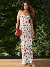 Aiertu - Woman Clothing Cherry Pattern Printed White Slip Dress 2026 Girls Sleeveless Lace-up High Waist Slim Long Holiday Party Dresses Aiertu