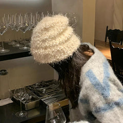 Aiertu - 8 Colors Unisex Solid Color Big Head Knitted Hat Beanies Winter Hats For Woman Bonnet Adult Cover Head Cap Warm Skullies Caps Aiertu