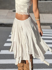 Aiertu - Casual Asymmetrical Mesh Skirts Holiday Beach Style Low-Waisted Midi Skirts Women 2025 Summer Fashion Streetwear Ladies Aiertu