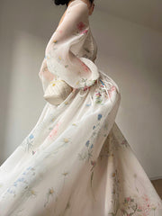 Aiertu - Puff Long Sleeve Floral Maxi Dress Aiertu