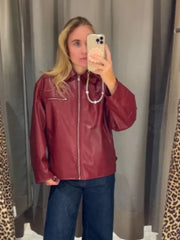 Aiertu - 2026 New Women Solid Zipper Leather Jacket Vintage Lapel Long Sleeve Bomber Loose Coat Ins Fashion Lady Motorcycle Outerwear Aiertu