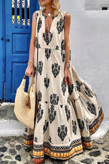 Aiertu - Fashion Print V Neck Cake Skirt Dresses(3 Colors) Aiertu