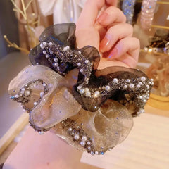 Aiertu Organza Rhinestone Elastic Hairband Large Intestine Hair Ring Hair Rope Headdress Simple Head Flower New Headdress Hair Aiertu