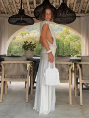 Aiertu - Elegant White Mesh Patchwork See Through Long Dress Women Fashion O-neck Sleeveless Slim Dresses New Lady Sexy Party Vestidos Aiertu