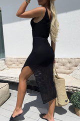 Aiertu -Sexy Vacation Solid Hollowed Out Slit Swimwears Cover Up aiertu