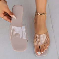 Aiertu - Women Slippers Flat Open Toed Shoes for Women Summer Fashion Luxury Transparent Open Toe Beach Flip Flops Female Aiertu