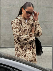 Aiertu - Winter Fashion Printed Suit Outwear Female Lapel Contrast Long Sleeve Vintage Patchwork Commute Clothes Ladies Blazers New Aiertu