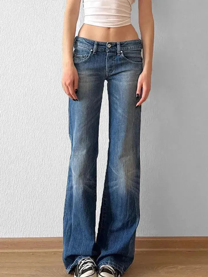 Aiertu - Vintage Low Rise Washed Wide Leg Jeans Aiertu