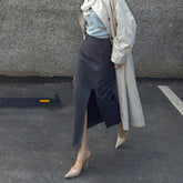 Aiertu - Elegant Striped Midi Skirt Women Fashion Sexy Slit Suit Wrap Skirts Summer Office Ladies Korean Split Slim Pencil Skirt Aiertu
