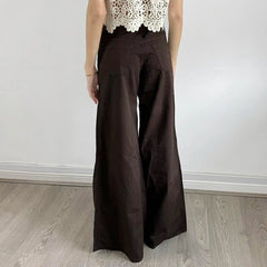 Aiertu - party look snspos Women Brown Retro Flare Jeans Loose Fit Casual Elegant Minimalist Lady Wide Leg Pants Fashion Streetwear Fall Outfits Aiertu