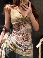 Aiertu - Vintage Leopard Printing Streetwear Tanks Women Sexy Patchwork Lace Slim Fit Camisole Summer Harajuku Y2k Aesthetic Tank Top Aiertu