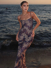 Aiertu - Fashion Print Backless Lace-up Maxi Dress Women Elegant Sleeveless Bodycon Party Long Robes 2026 New Sexy Beach Vocation Vestido Aiertu