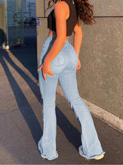 Aiertu - Blue Ripped Jeans for Women 2026 High Waisted Elastic Vintage Streetwear y2k Wide Leg Jean Pants Flared Korean Style Aiertu