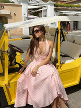 Aiertu - Fashion Pink Plaid Print Halter Dress Women Sexy V-neck Off Shoulder Pleated A-line Dresses 2026 High Street Vacation Vestido Aiertu