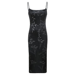 Aiertu - Dark Vintage Leaves Velvet Dress Aiertu