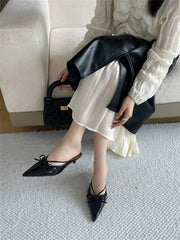 Aiertu - 2025 New Fashion Pointed Toe Mules Women Slippers Thin Low Heels Sandals Elegant Dress Party Ladies Shoes Aiertu