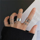 Aiertu 10 Pcs/set Minimalist Ring Sets For Women Men Punk Chain Finger Tail Rings Gold Color Silver Color Wide Ring Personality Jewelry Aiertu