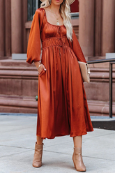 Aiertu - Elegant Solid Frenulum Fold U Neck A Line Dresses Aiertu