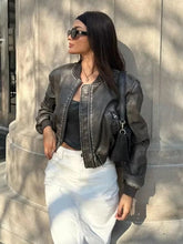 Aiertu - Autumn Faux Leather Jacket Women Vintage Short PU Jacket Coat Female Bomber Jacket Winter Clothes Women Aiertu