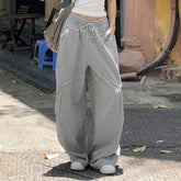 Aiertu - 2025 New Harajuku Korean Style Gray Loose Wide Leg Trousers Street Joggers Stylish Chic Split Patchwork Women Baggy Pants Aiertu
