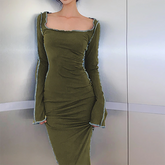Aiertu - Vintage Green Long Sleeve Maxi Dress Aiertu